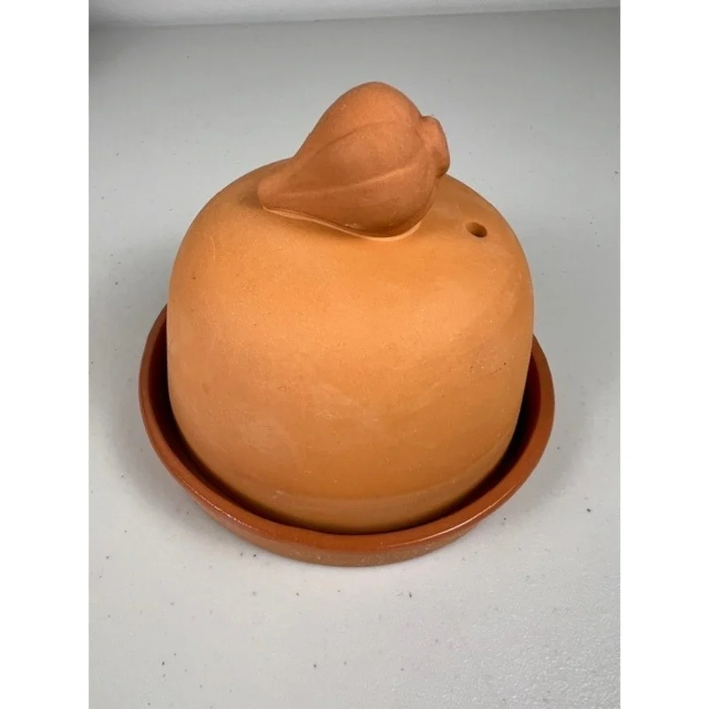 Terracotta Garlic Roaster Keeper Set with Glazed Base and Garlic Bulb Handle